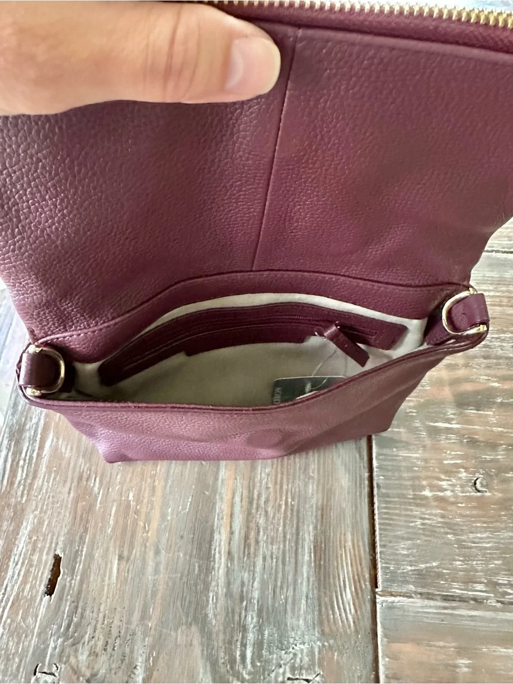 NWT Nordstrom Plum Leather Fold-Over Clutch, No Strap